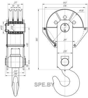 Крюковая подвеска крана трехблочная ПК-16-19А-3-500-16,5 Крюковая подвеска крана трехблочная ПК-16-19А-3-500-16,5