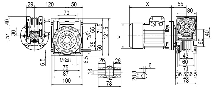 Мотор-редуктор DRV 030/40 - Габаритные и присоединительные размеры