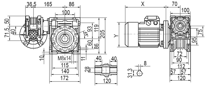 Мотор-редуктор DRV 040/075 - Габаритные и присоединительные размеры