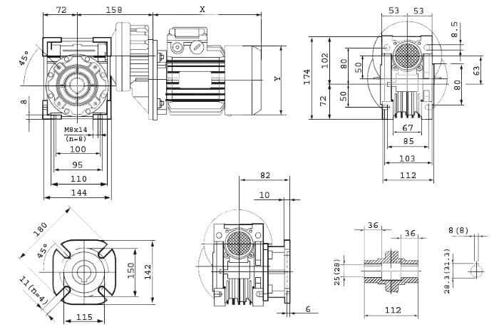 Мотор-редуктор PCRV 071/063 - габаритные и присоединительные размеры