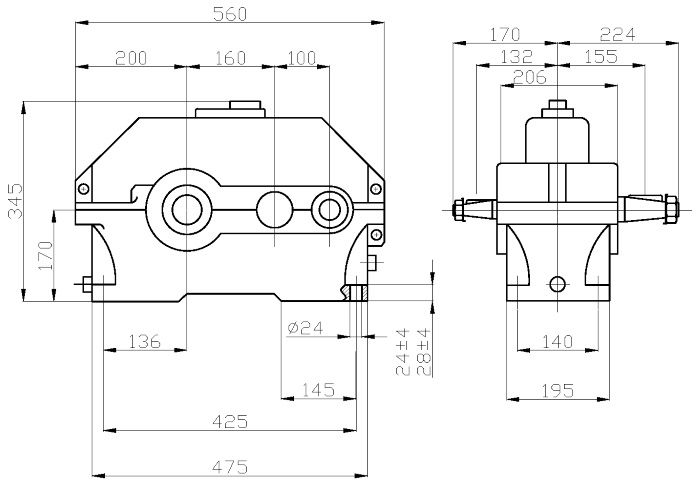 Редуктор 1Ц2У-160 - чертеж