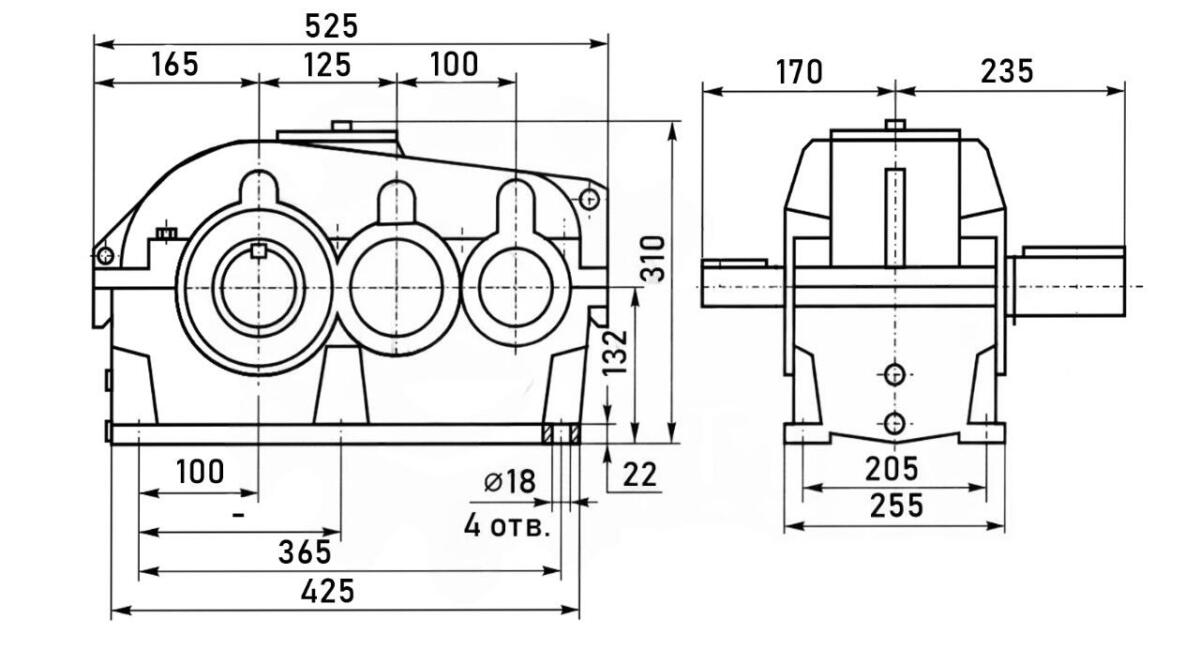 Редуктор 2Ц2-125Н - чертеж