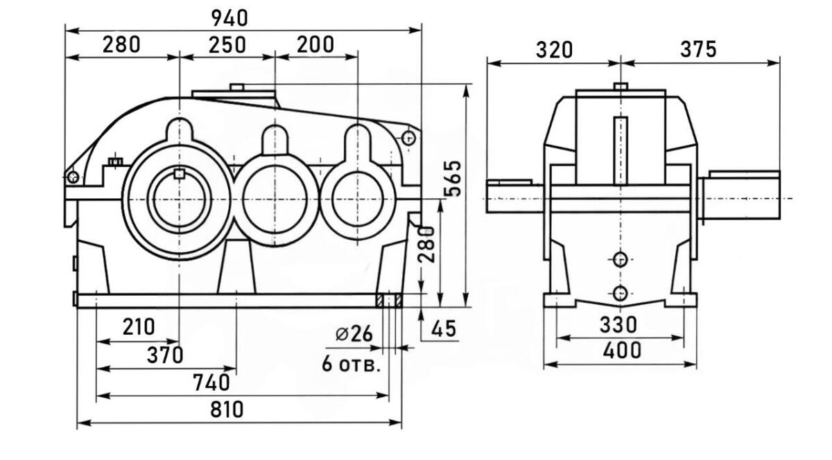 Редуктор 2Ц2-250Н - чертеж