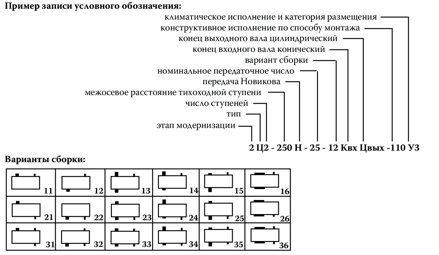 Редуктор 2Ц2-200Н - варианты сборки и обозначение