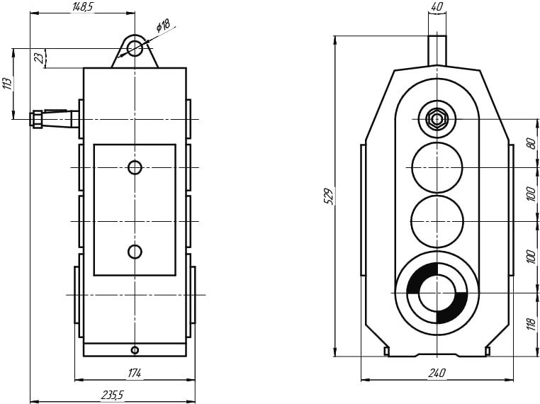 Редуктор Ц3ВК-100 без фланца- чертеж