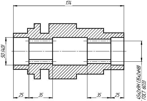 Редуктор Ц3ВК-100 выходной полый шлицевой вал - чертеж