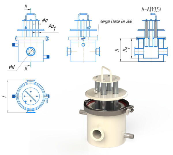 Сепаратор МСС-Тп-С Clamp (Din DN 50 с РО) 4х25 - чертеж