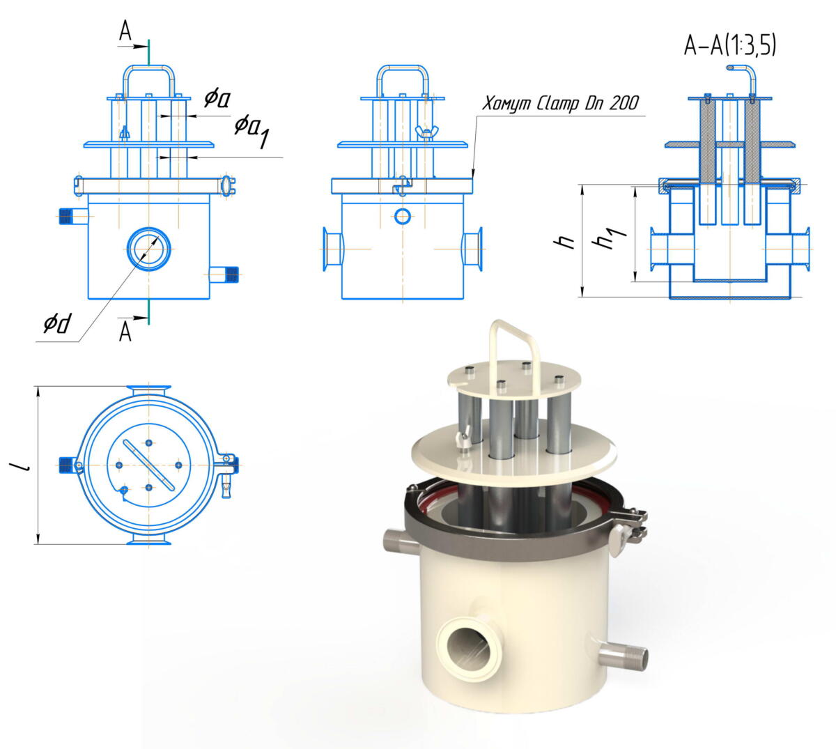 Сепаратор МСС-Тп-С Clamp (Din DN 50 с РО) 4х25 - чертеж